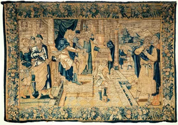 Az egyetemi gyűjtemények. Flamand kárpit. Mózes eltöri Faraó varjúját. Oudenaarde. 350x510 cm. 1550 körül.