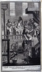 Ulysse a hazájába való visszatéréshez szükséges segítséget kér Alcinoustól (Alcinoos). Illusztráció az 1731-ben Amszterdamban kiadott Homere Odüszeusának VII. könyvéhez, az Odüszeusban, Milano Collection privee.