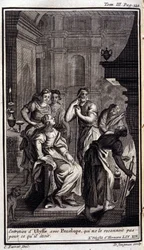 Ulysses interjú Pénelopével, aki nem ismeri fel arra, ami volt. Illusztráció az 1731-ben Amszterdamban kiadott Homérosz Odüszeusának XIX.