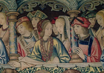 Nők Dávid udvarában, részlet Dávid és Betsabé kárpitjáról, 1510-1515