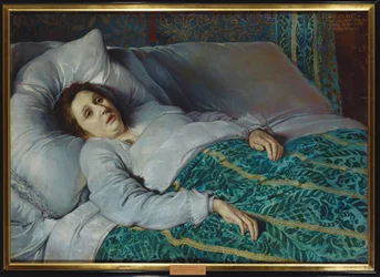 Fiatal nő a halálos ágyán (festmény vászonra)