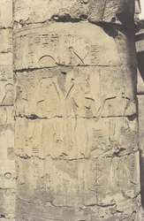 Karnak Théba, Palota - Hypostyle Hall - Central Colonnade - Decor..., 1851-52, nyomtatott 1853-54.