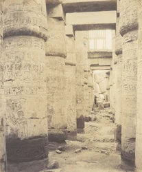Karnak Théba, Palota - Hypostyle Hall - Window and Capitals of ..., 1851-52, nyomtatva 1853-54.