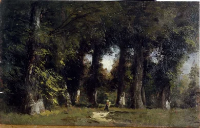Erdőszegély (elöl), animált táj (hátul), 1850 és 1860 között (olaj, fa)