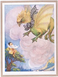 A griff meglátott egy kis sárga embert egy fa tetején ülni (színes litográfia).