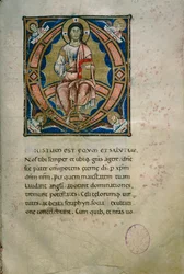 Világító oldal Krisztus a Felségben és az evangélisták szimbólumaival (Cod. Calci, ms. 36, 120 körül)