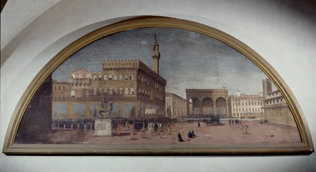 Lunette kilátással a Piazza della Signoria térre, Firenze