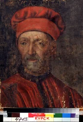 ""Luca Pitti (1394-1472) gazdag firenzei bankár portréja"" Nevét a Palazzo Pittinek adta. A firenzei iskola festménye a 16. század elejéről Regionális Deineka Művészeti Galéria, Kurszk Oroszország