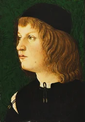 Fiatal portréja, mellig érő, sötét sapkában, 1475 körül