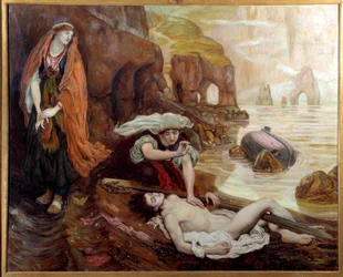 Haydee felfedezi Don Juan testét Illusztráció Lord Byron dalához 2. Ford Madox Brown festménye (1821-1893) 1878 V. 1,15x1,42 m Párizs, Muse d