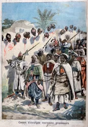 Abdul-Hafizs szultán hadserege által Tadlában fogságba esett felkelő marokkóiak oszlopa, 1897.