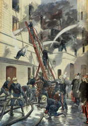 Felix Faure a párizsi tűzoltóság kiképzésén vesz részt 1898-ban (metszet)