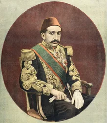 Abdul - Hamid Kán, az Oszmán Birodalom szultánjának portréja 1897 (metszet)