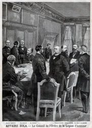 A Becsületrend Nemzeti Rendjének tanácsa a Dreyfus-ügy idején, F. Meaulle metszete Garrey nyomán. „Le Petit Journal”, április 24.