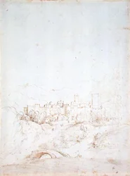 Egy olasz hegyi város (recto) (toll, barna és fekete tinta papíron) (a verset lásd: 152661)