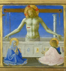 A sírjában álló Krisztus (Feltámadás) - a „Mária megkoronázása” alsó része (predella), amely Krisztust a sírnál és Szent Domonkos, a Fra Angelico rendjét alapító szent életének hat epizódját ábrázolja