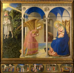 Fra Angelico, Giovanni da Fiesole (ca. 1400-1455), Az angyali üdvözlet. Tempera fatáblán. Reneszánsz. 1430-1432. Olaszország, firenzei iskola. Museo del Prado, Madrid. 154 x 194. Festmény
