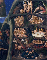 Az utolsó ítélet: pokol. Az elkárhozottak lelkeit a pokol köreiben kínozzák. Az ördög alul egyet közülük fogva tart. Guido di Pietro (vagy Fra Giovanni da Fiesole), más néven Fra Angelico vagy il Beato (1400-1455) festménye