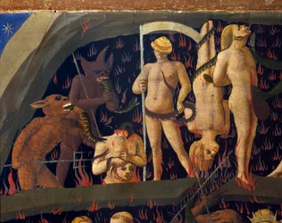 Az utolsó ítélet: a démonok által az alvilágba taszított rohamok. Guido di Pietro (vagy Fra Giovanni da Fiesole) festménye Fra Angelico ou il Beato (1400-1455)