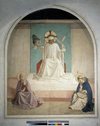 Krisztus gúnyolódik a Szűzanyával és Szent Jeromossal. Guido di Pietro freskója