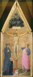 Krisztus a kereszten a Szűzanya és Torquemada bíboros és Szent János evangélista között, 1446 körül (tempera a panelen)