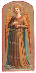 Színes litográfia: Fra Angelico angyala hangszerrel, kb. 1910