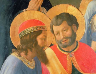 Lerakás a keresztről, két szent részlete, 1436-os tempera és arany a táblán