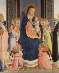 Részlet a Politico Di San Domenico-ból, amely a Nyolc angyallal trónoló Szűzet és Gyermekét mutatja be, 1422 körül (tempera a panelen) (lásd még: 43912, 238446)