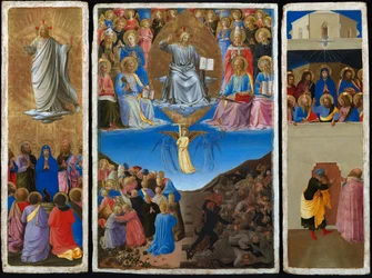 Olasz: Trittico (Ascensione, Giudizio Universale, Pentecoste) Az utolsó ítélet, mennybemenetel és pünkösd triptichonja.