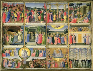Jelenetek Krisztus szenvedéséből és az utolsó ítéletből, eredetileg egy ezüsttároló szekrény fiókjai, 1450-53 körül (tempera a panelen) (lásd még: 98902-6)