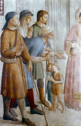 Szent Laurence alamizsnát ad a szegényeknek, 15. század közepe