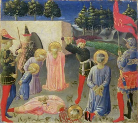 Szent Kozma és Szent Damján lefejezése, az Annalena-oltárkép predellájáról, 1434 körül (tempera, tábla)