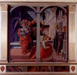 Annunciáció, 1445 körül (olaj, tábla) (lásd még 80047) (részletekért lásd 99684 & 99686)
