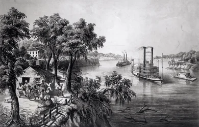 Alacsony vízállás a Mississippin, kiadó: Currier és Ives, 1867.