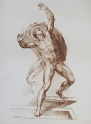 Férfialak Michelangelo „Az utolsó ítélet” című művéből másolva (metszet)