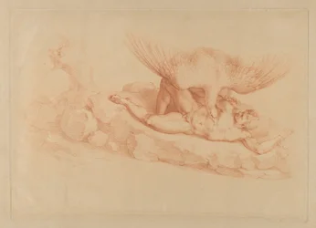 Prométheusz meztelenül, sziklához láncolva, felnéz a fölötte álló sasra, 1795.