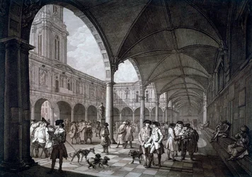 Kilátás a királyi tőzsde udvarára kereskedőkkel és brókerekkel, London City, 1788