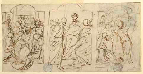 Rajz, A passió három szakasza: Pilátus előtt, megostorozás, 1848 körül.
