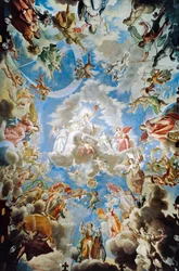 Apotheosis, Pamphilj-ház freskója, Francesco Cozza (1605-1682), Palazzo Doria Pamphilj, Róma, Olaszország