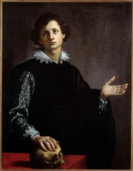 Egy fiatal férfi portréja. Francesco Currado (1570-1661) festménye (Vanita)