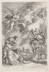 Nagy Szent Gergely és Szent Jeromos imádkoznak a tisztítótűzben lévő lelkekért Molte Anime del Purgatorio portate dagli Angeli in Cielo per le pregiere di S. Gregorio I. Pontefice Romano (cím a tárgyon)