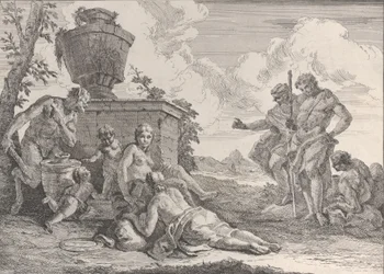 Szatír klubbal és hét figurával, a Bacchanals and Histories-ból, 1744.