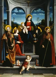 Szűz és gyermek Szent Benedekkel, Jusztinával, Placidusszal és Scholasticával, 1515 körül