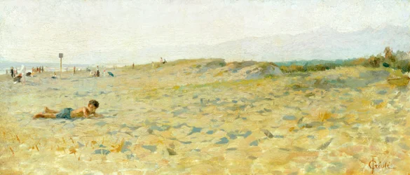 Beach in Cinquale, Francesco Gioli (1846-1922), olaj, panel
