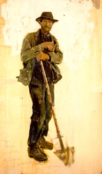 Francesco Gioli (1846-1922) árokásó, olajtábla, 39x22 cm