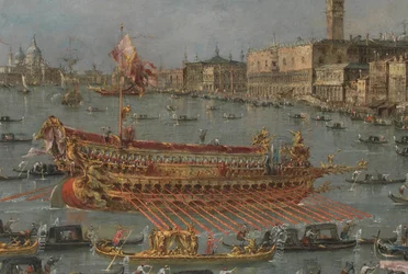 A velencei Bucintoro Fesztivál. A Bacino di S. Marco a Bucintoróval, a Doges Állami Bárkával, mennybemenetel napján (részlet), 1780-93