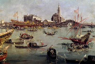 A dózse a Bucentauruson (Bucentoro) San Nicoloban Lidótól Velencéig, Francesco Guardi (1712-1793) Mennybemenetele Napi festménye, 18. századi Párizs, Louvre Múzeum.