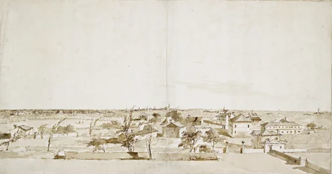 Kilátás a Villa Loredan kertjére (toll és barna tinta barna mosással fehér papíron)