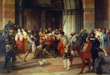 Ventura Fenarolit a bresciai Carmine templomban tartóztatták le a franciák, Francesco Hayez