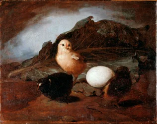 Chicks (chicks) Francesco Inganni (1793-1873) festménye 1862 Méret: 25,6x33,2 cm Genes, Galleria d